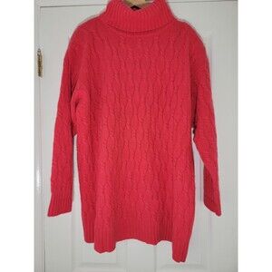Vtg Express Tricot Y2K Wool Angora Long  Cable Turtleneck Sweater Oversized M‎